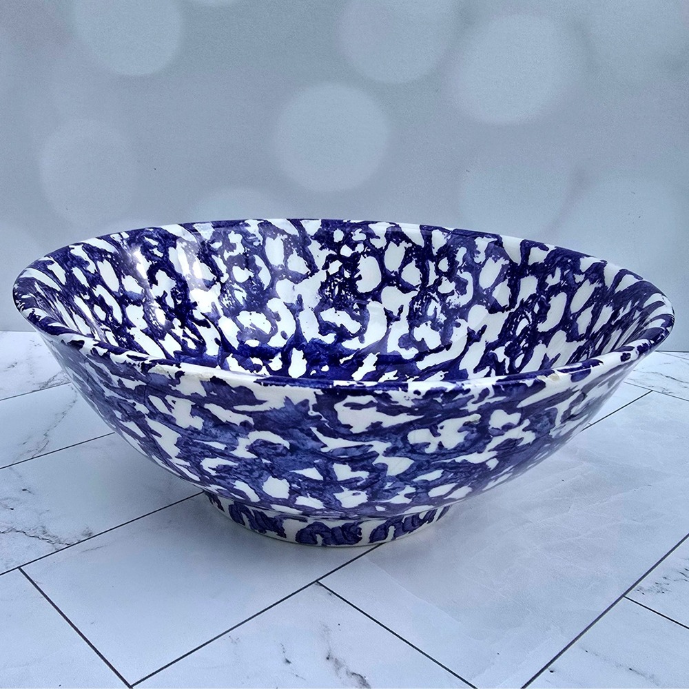 Leopoldo Piezi Italian Blue White Spongeware Stoviglierie Bowl 9" Hand Painted